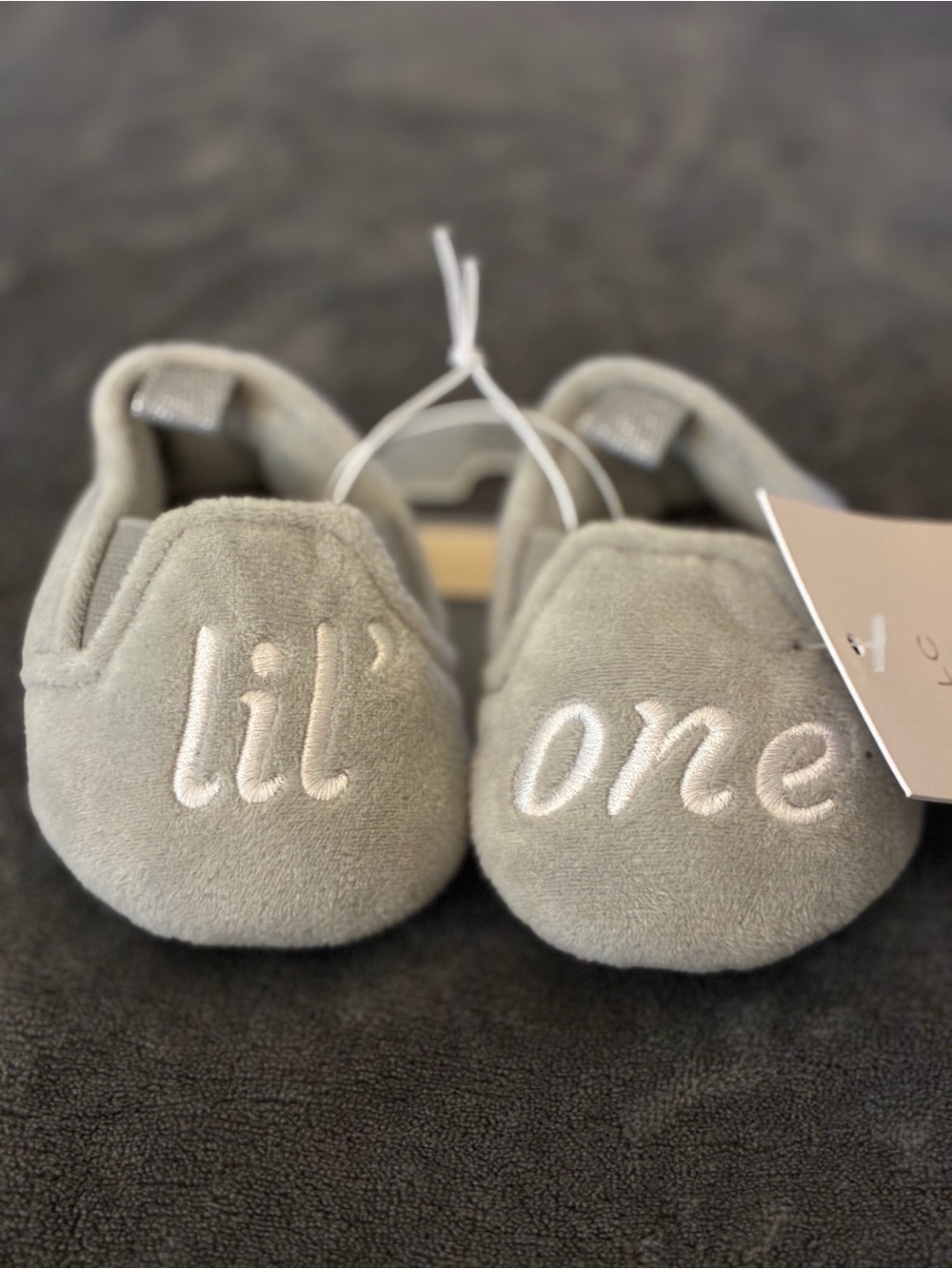 LC Lauren Conrad Baby Slippers - Light Gray 'lil' One' Embroidered